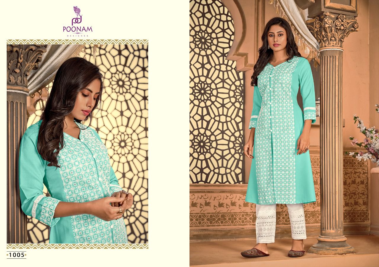 Poonam Kira Cotton Slub Cotton Ethnic Wear Kurti With Bottom Collection